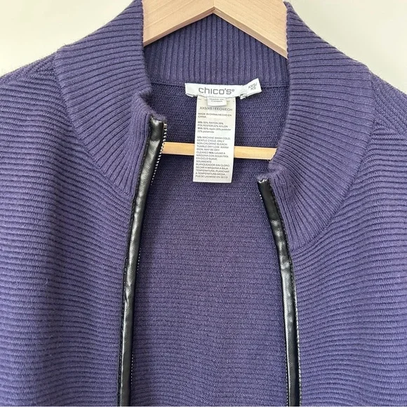 Chico's Navy Knit Open-Front Poncho with Black Trim - Picture 2 of 8